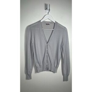 gentry portofino Size 42 US 6 Light Gray 100% Cashmere V-Neck Button Up Cardigan